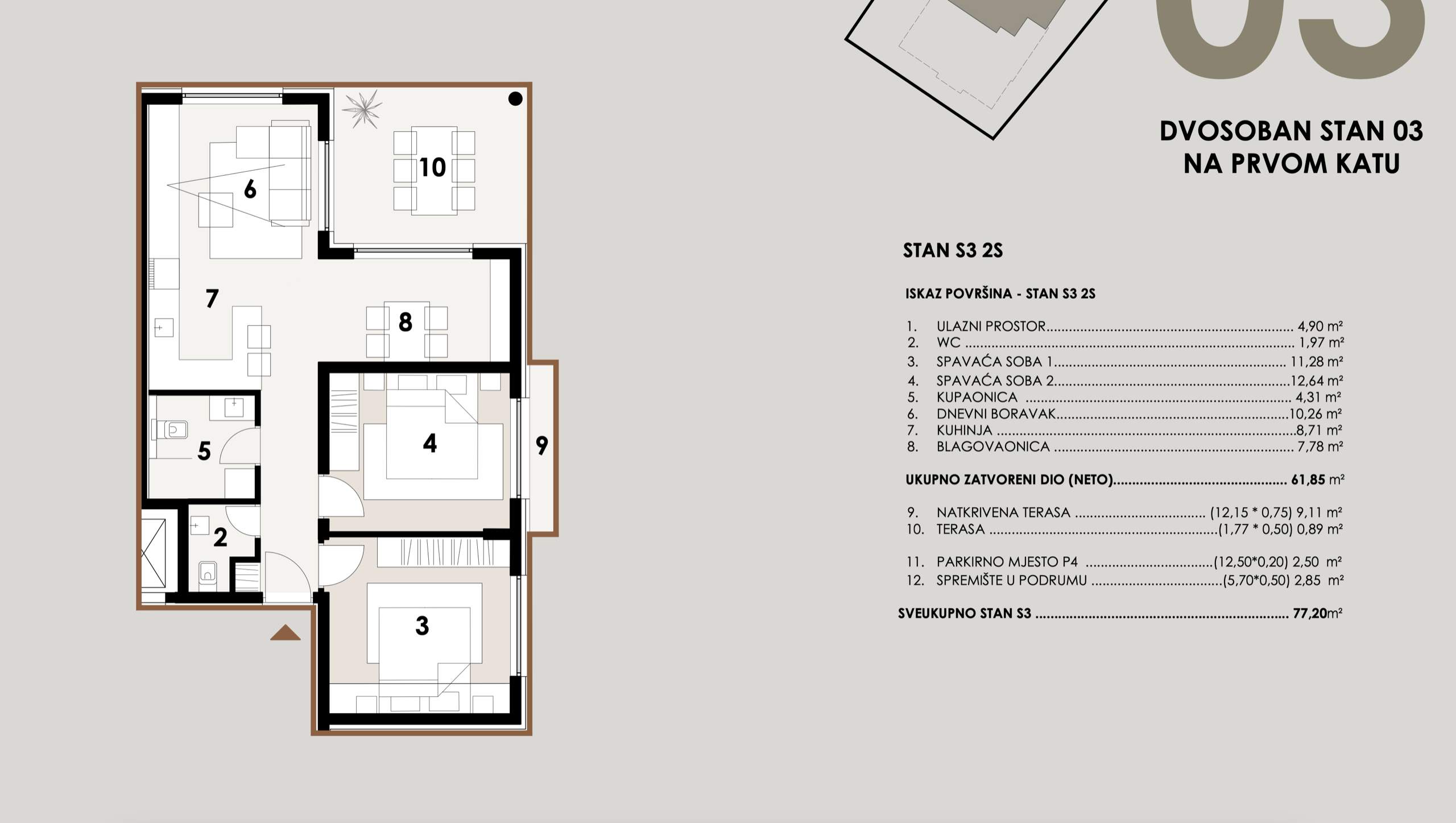 Chorvátsko - Štvorizbový apartmán s výťahom len 100m od mora - Vir - Juh