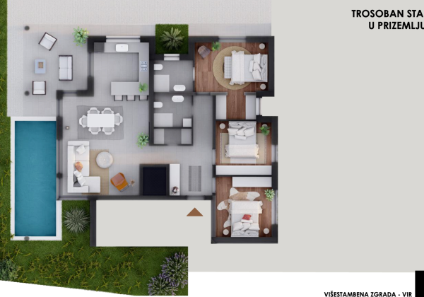 Chorvátsko - Štvorizbový apartmán s výťahom len 100m od mora - Vir - Juh